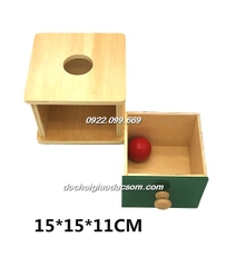 Thả bóng gỗ vào hộp gỗ vuông - Giáo cụ Montessori 0-3 tuổi