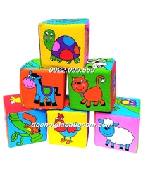 Bộ 6 khối lập phương 6 chủ đề Soft Rattle Blocks hàng đẹp, chất lượng