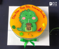 1121 (60) Bánh mousse chanh dây vẽ hình khủng long Xanh lá