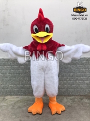 Mascot con gà trống trắng xòe cánh 03