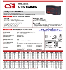Ắc quy CSB 12V 6Ah ( UPS 12360 6 F2/ 12V 360W)