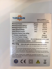 Tấm pin năng lượng mặt trời 200W YUMASUN YS-200MS-12