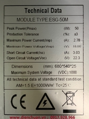 Tấm pin năng lượng mặt trời Mono 50W ESG-50M