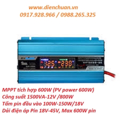 Kích điện pin năng lượng mặt trời Suoer 12V 1500VA/800W Sus-1500A- Solar inverter 12V 1500VA/800W Suoer Sus-1500A