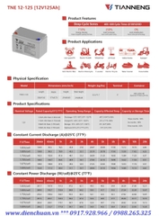 Ắc quy Tianneng TNE12-125 (12V-125AH )/ ắc quy xả sâu dùng cho xe điện, Solar 12V-125Ah TN Power TNE12-125 (12V-125ah)