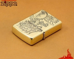 Zippo rồng thư pháp mạ vàng 1