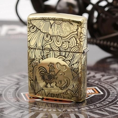 Zippo đồng vỏ dày con giáp DẬU 4