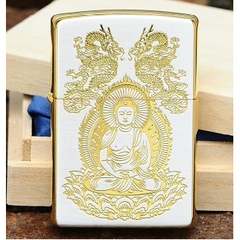 Zippo Phật bạc mạ vàng 1