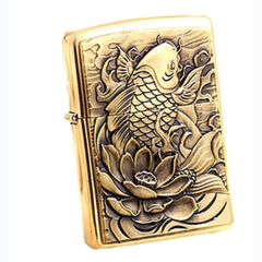 Zippo cá chép hoa sen đắp nổi