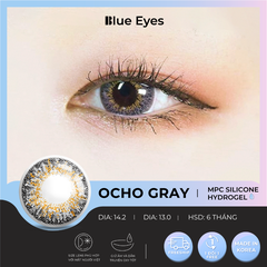 Kính áp tròng silicone thẩm thấu oxy dành cho mắt nhạy cảm  OCHO GRAY, màu xám nâu sang chảnh và  khí chất, giãn nhẹ DIA 14.2 mm.