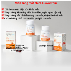 Viên uống sáng mắt tăng cường hoạt chất Luaxanthin và Lutein, làm chậm thoái hoá điểm vàng, cải thiện mỏi mắt, tăng khả năng nhìn và bảo vệ mắt toàn diện   (300mg x 90 viên)  - Atomy Eye Health Luaxanthin - 애터미 눈건강 루아잔틴 - Atomy Здоровье глаз Руаксантин Viên uống sáng mắt tăng cường hoạt chất Luaxanthin và Lutein, làm chậm thoái hoá điểm vàng, cải thiện mỏi mắt, tăng khả năng nhìn và bảo vệ mắt toàn diện   (300mg x 90 viên)  - Atomy Eye Health Luaxanthin - 애터미 눈건강 루아잔틴 - Atomy Здоровье глаз Руаксантин