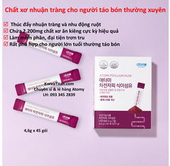 Chất xơ vỏ hạt mã đề cải thiện nhu động ruột, đại tiện dễ dàng, trơn tru cho người chức năng đại tràng kém và kiểm soát Cholesterol (4,6g x 45 gói) - Atomy Psyllium Husk Fiber chính hãng Hàn Quốc - 애터미 차전자피 -  Атоми Псиллиум Хаск Chất xơ vỏ hạt mã đề cải thiện nhu động ruột, đại tiện dễ dàng, trơn tru cho người chức năng đại tràng kém và kiểm soát Cholesterol (4,6g x 45 gói) - Atomy Psyllium Husk Fiber chính hãng Hàn Quốc - 애터미 차전자피 -  Атоми Псиллиум Хаск