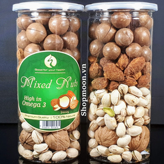 Mixed Nuts 4 loại hạt dinh dưỡng Macca, Óc Chó, Hạnh Nhân,và Hạt Dẻ Cười chưa tách vỏ