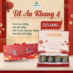 SET QUÀ 4 ( Gồm hộp quà, trail mix, táo đỏ, mix 5 trái cây sấy, hạt dẻ cười )