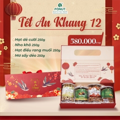 SET QUÀ 12 ( Gồm hộp quà, hạt dẻ cười, nho khô, hạt điều rang muối, mơ sấy dẻo )