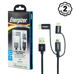 Cáp 3 in 1 Energizer Metallic Lightning-Micro-Type C 1.2m - C13UBX3CFBK4