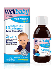 Dung dịch 14 vitamin và khoáng chất tổng hợp Wellbaby cho bé từ 4 tháng đến 5 tuổi của VITABIOTICS UK 150ml