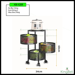 XE ĐẨY INOX TRÒN ĐỰNG ĐỒ ĐA NĂNG 3 TẦNG KB-X205