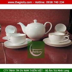 Bộ ấm trà Minh Long 0.8L chỉ vàng trắng