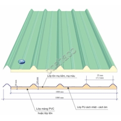 Tôn việt nhật 5 sóng 3 lớp, giấy nhựa PVC, PU 20/50, độ dày 0.40mm