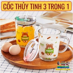 CỐC THỦY TINH 3IN1 VẠCH CHIA DUNG TÍCH HỌA TIẾT ĐÁNG YÊU