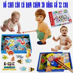 ĐỒ CHƠI CÂU CÁ NAM CHÂM 3D BẰNG GỖ 32 CON