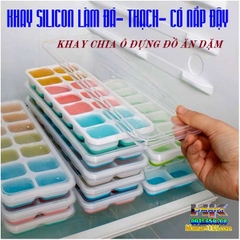 SET 2 KHAY SILICON LÀM ĐÁ- LÀM THẠCH- ĐỰNG ĐỒ ĂN DẶM CÓ NẮP ĐẬY