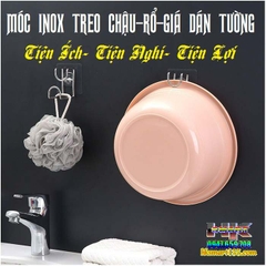 SET 3 MÓC INOX TREO THAU CHẬU RỔ GIÁ DÁN TƯỜNG ĐA NĂNG