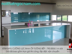 kính ốp bếp màu xanh nước biển