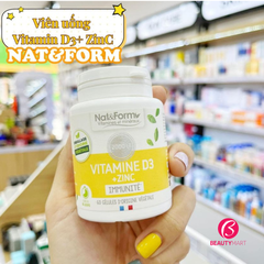 Viên Uống Tăng Cường Miễn Dịch Nat&Form Vitamin D3 + Zinc Hộp 60 Viên