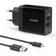 Sạc Anker 2 Cổng, 24W PowerPort 2 kèm cáp micro USB - B2021