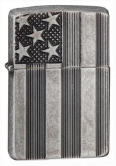 Zippo Armor US Flag Antique Silver Plate