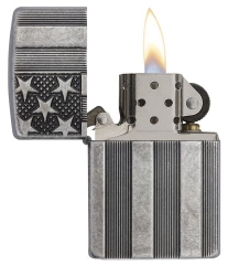 Zippo Armor US Flag Antique Silver Plate 2