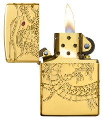 Zippo Red Eyed Dragon 360 Degree Engraving Gold Plate 4