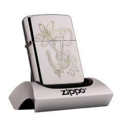 Zippo Phong Thủy Khắc Mỏ Neo Và Hoa Loa Kèn - Zippo Anchor Floral