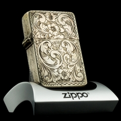 Zippo 1950's Bạc Khối Ý Hoa Văn Khắc Tay - Đã Sử Dụng