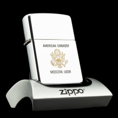 Zippo American Embassy Moscow USSR VI 1990 Đại Sứ Quán Mỹ Tại Liên Xô Rất Hiếm - Đã Sử Dụng