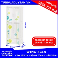 Tủ nhựa Duy Tân WING 4C1N 2 buồng treo và 1 ngăn kéo đựng quần áo màu Trắng tặng kèm 10 móc nhựa Duy Tân