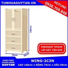 Tủ nhựa Duy Tân WING 2C-3N 1 buồng treo và 3 ngăn kéo đựng quần áo màu Kem tặng kèm 10 móc nhựa Duy Tân