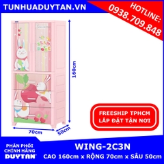 Tủ nhựa Duy Tân WING 2C3N 1 buồng treo và 3 ngăn kéo đựng quần áo màu Hồng tặng kèm 10 móc nhựa Duy Tân