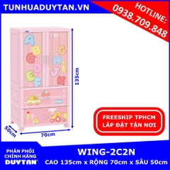 Tủ nhựa Duy Tân WING 2C2N 1 buồng treo quần áo (Hồng) tặng kèm 10 móc nhựa Duy Tân