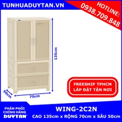 Tủ nhựa Duy Tân WING 2C2N 1 buồng treo và 2 ngăn kéo đựng quần áo (Kem) tặng kèm 10 móc nhựa Duy Tân