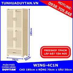 Tủ nhựa Duy Tân WING 4C1N 2 buồng treo và 1 ngăn kéo đựng quần áo màu Kem tặng kèm 10 móc nhựa Duy Tân