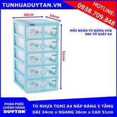 Tủ nhựa Duy Tân TOMI 5 tầng A4 nắp bằng (Dương)