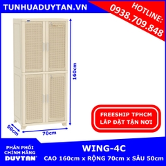 Tủ nhựa Duy Tân WING 4C 2 buồng treo quần áo (Kem) tặng kèm 10 móc nhựa Duy Tân