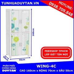 Tủ nhựa Duy Tân WING 4C 2 buồng treo quần áo (Trắng) tặng kèm 10 móc nhựa Duy Tân