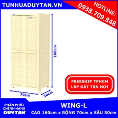 Tủ nhựa Duy Tân WING L 1 buồng treo dành cho người lớn (màu KEM) tặng kèm 10 móc nhựa Duy Tân