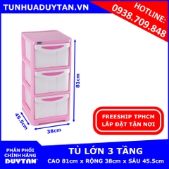 Tủ nhựa Duy Tân Lớn 3 tầng màu Hồng