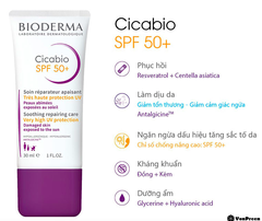 Kem chống nắng phục hồi, làm dịu da hư tổn Cicabio Creme SPF50 Bioderma 30ml