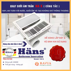 Quạt Sưởi Phòng Tắm Hans HAS Âm Trần Kết Hợp Thông Gió Quạt Sưởi Phòng Tắm Hans HAS Âm Trần Kết Hợp Thông Gió